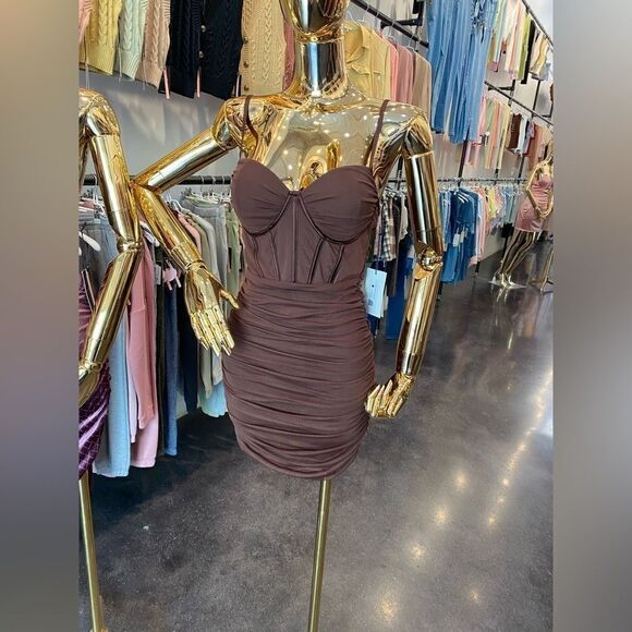 Dresses & Skirts - IRIS mini dress light brown  with spaghetti straps top corset type ruched New